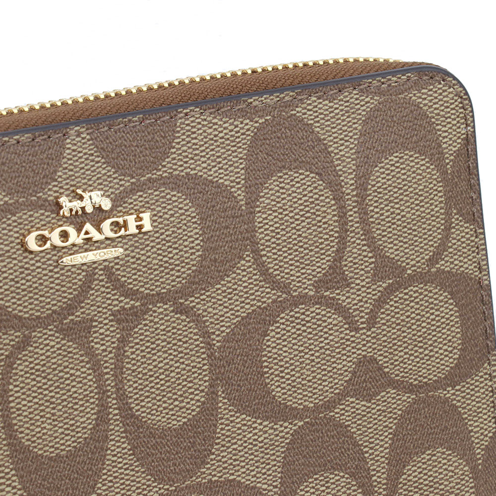 Coach Long Wallet Signature Long Zip Around Wallet Khaki Electric Red # CH595