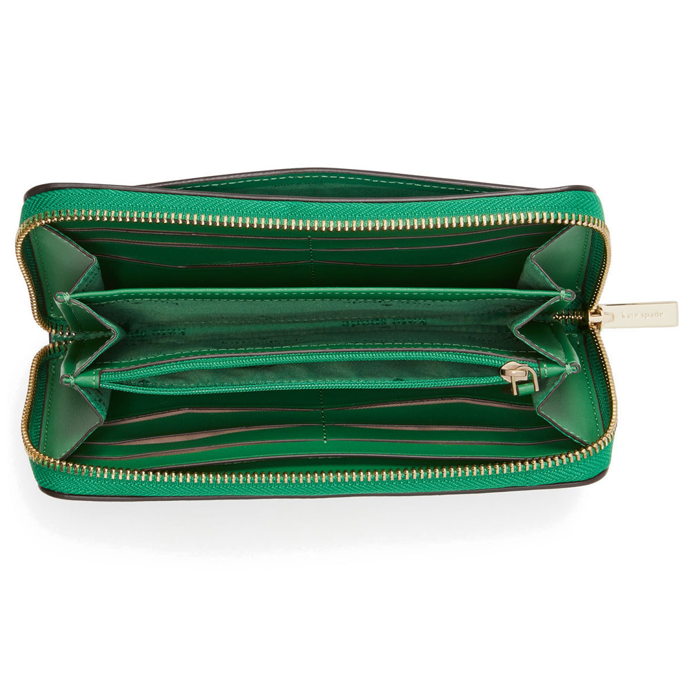 Kate Spade Long Wallet Staci Saffiano Leather Large Continental Wallet Green Bean # WLR00130