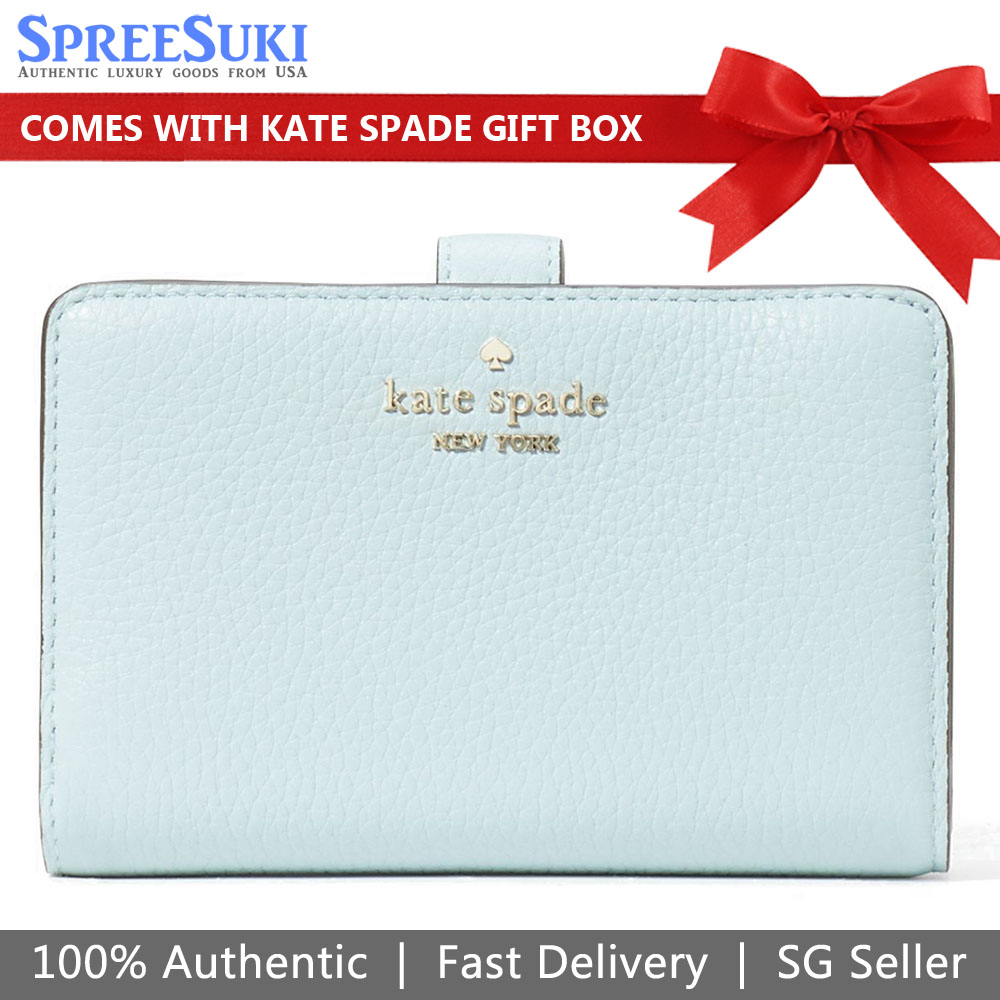 Kate Spade Kate Spade Leila Pebbled Leather Compact Bifold Medium Wallet Dewy Blue Dewy Blue # WLR00394