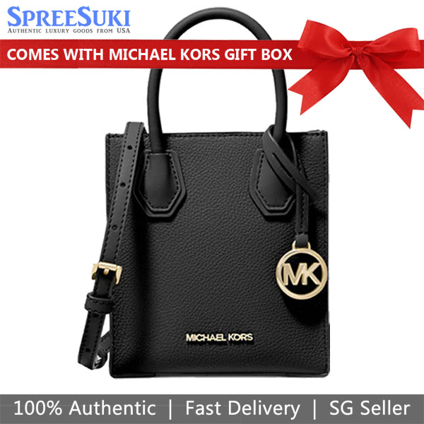 Michael Kors Sling Bag Mercer Extra-Small Pebbled Leather Crossbody Bag Black # 35S1GM9T0L