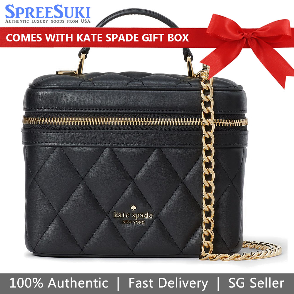 Kate Spade Quilted Leather Carey Trunk Crossbody Bag Black # KB563
