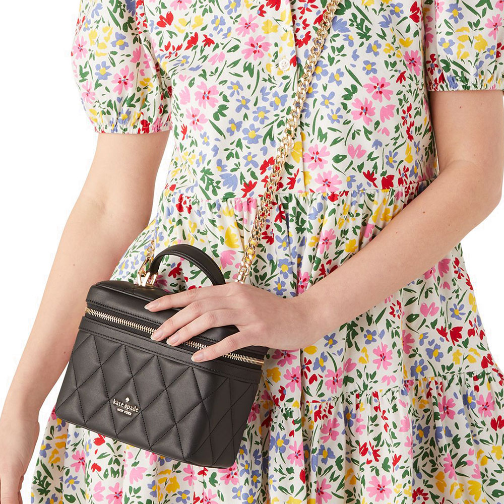 Kate Spade Quilted Leather Carey Trunk Crossbody Bag Black # KB563