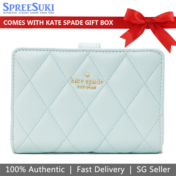 Kate Spade Carey Smooth Quilted Leather Medium Wallet Turquoise Blue # KA591