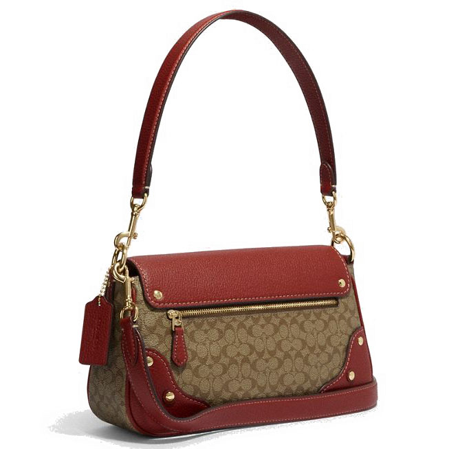 Coach Crossbody Bag Millie Shoulder Bag In Colorblock Signature Canvas Leather Khaki Terracotta # CE639