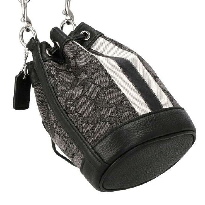 Coach Crossbody Bag Mini Dempsey Bucket Bag In Signature Jacquard With Stripe And Coach Patch Smoke Black # C8322