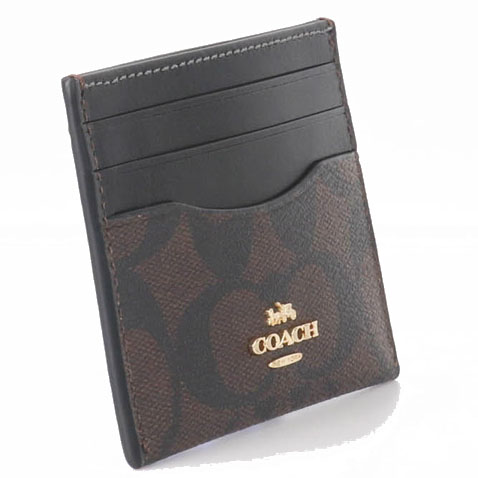 Coach Slim Id Card Case In Signature Canvas Card Holder Brown / Black # CH415