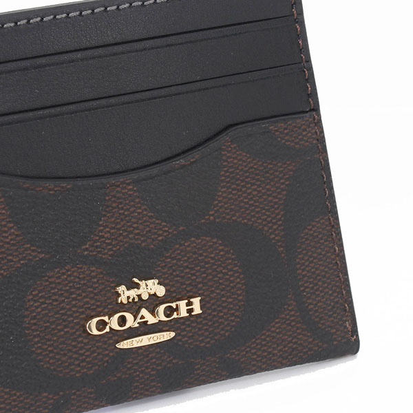 Coach Slim Id Card Case In Signature Canvas Card Holder Brown / Black # CH415