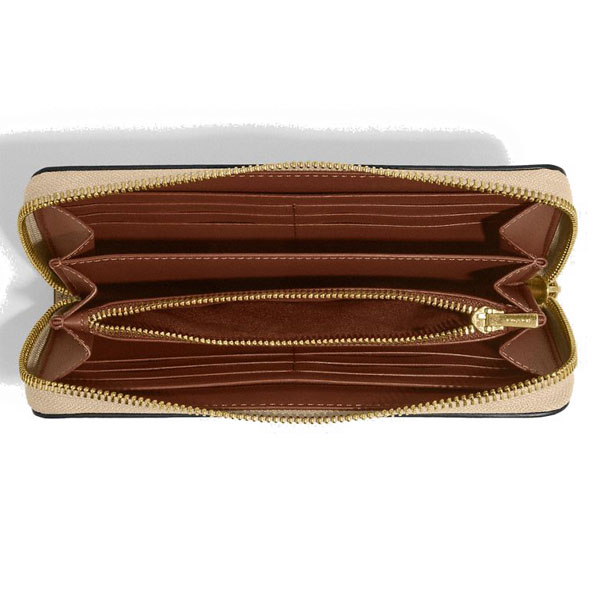 Coach Long Wallet Long Zip Around Wallet Wristlet Light Khaki Light Saddle Brown # C4452