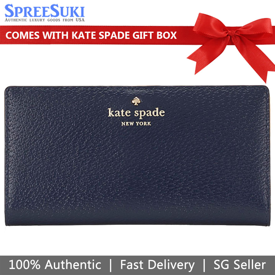 Kate Spade Medium Wallet Grand Street Stacy Oceano Navy Blue # WLRU2153