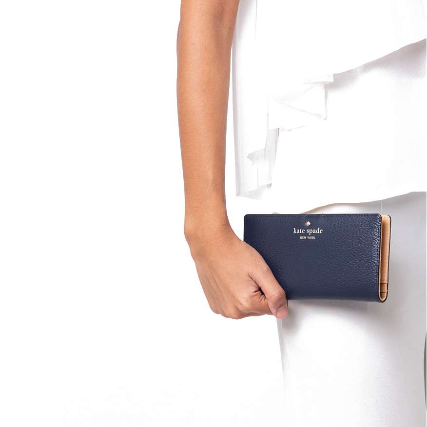 Kate Spade Medium Wallet Grand Street Stacy Oceano Navy Blue # WLRU2153