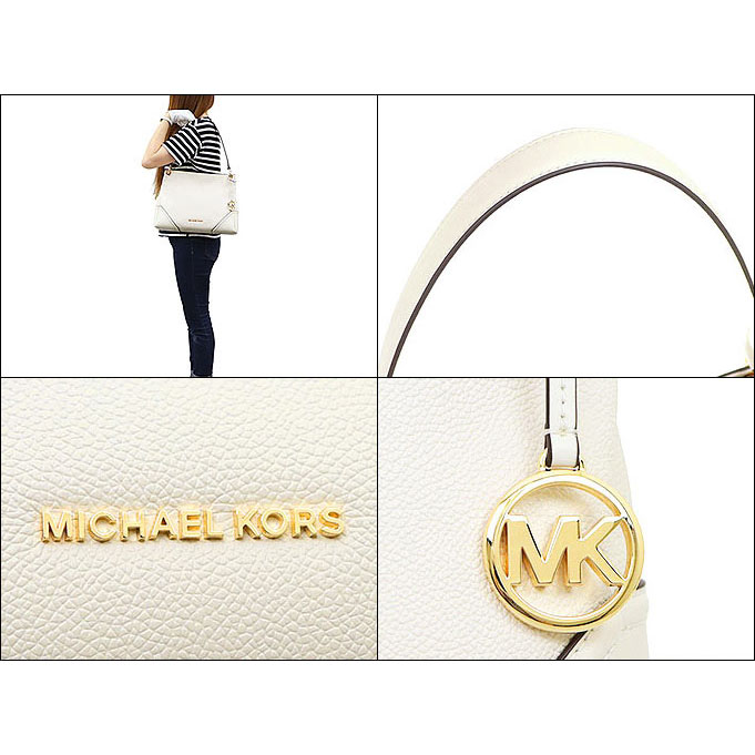 Michael Kors Nicole Medium Leather Shoulder Bag Vanilla Off White # 35T9GNIL2L