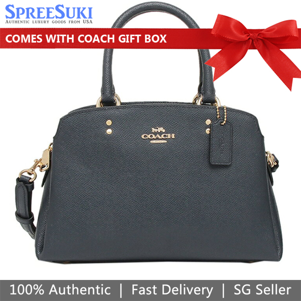 Coach Crossbody Bag Crossgrain Leather Mini Lillie Carryall Midnight Navy Blue # 91146