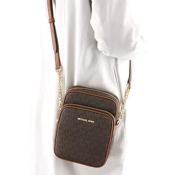 Michael Kors Jet Set Travel Medium Logo Chain Crossbody Bag Brown # 35F1GTVC2B