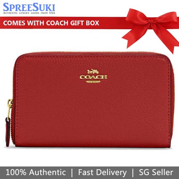 Coach Medium Wallet Medium Id Zip Wallet Red Apple # C4124