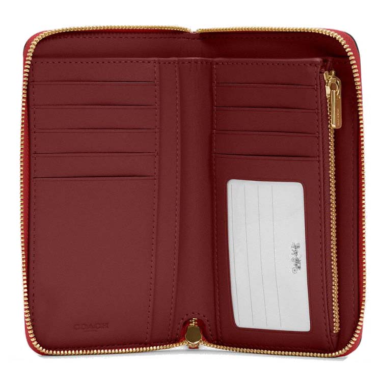 Coach Medium Wallet Medium Id Zip Wallet Red Apple # C4124