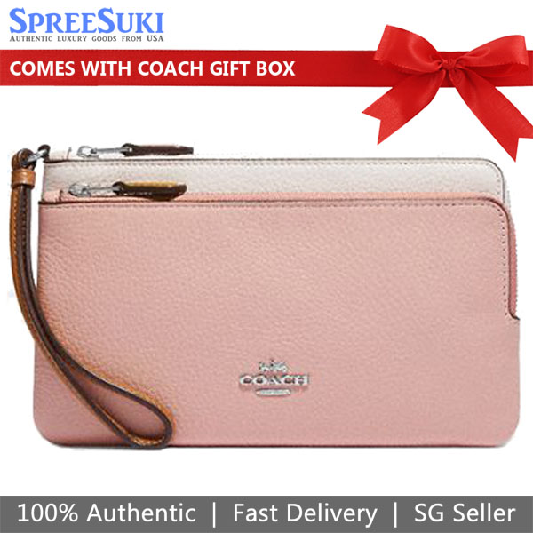 Coach Large Wristlet Double Zip Wallet In Colorblock Powder Pink # C7368
