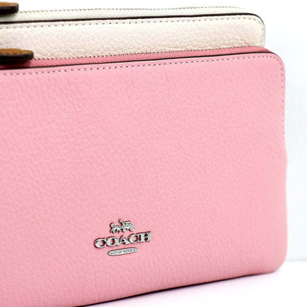 Coach Large Wristlet Double Zip Wallet In Colorblock Powder Pink # C7368