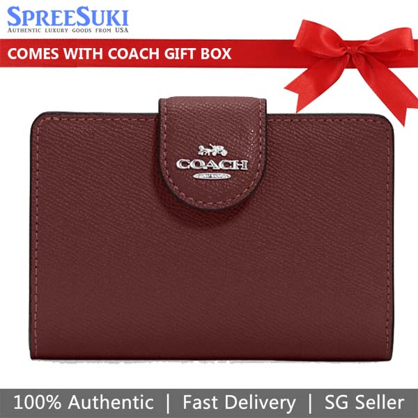 Coach Medium Wallet Medium Corner Zip Wallet In Crossgrain Leather Wine Dark Red # 6390