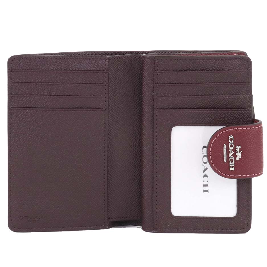 Coach Medium Wallet Medium Corner Zip Wallet In Crossgrain Leather Wine Dark Red # 6390