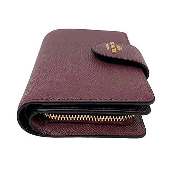 Coach Medium Wallet Medium Corner Zip Wallet In Crossgrain Leather Wine Dark Red # 6390