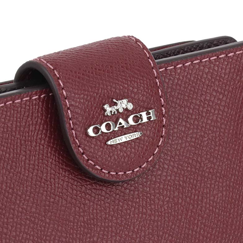 Coach Medium Wallet Medium Corner Zip Wallet In Crossgrain Leather Wine Dark Red # 6390