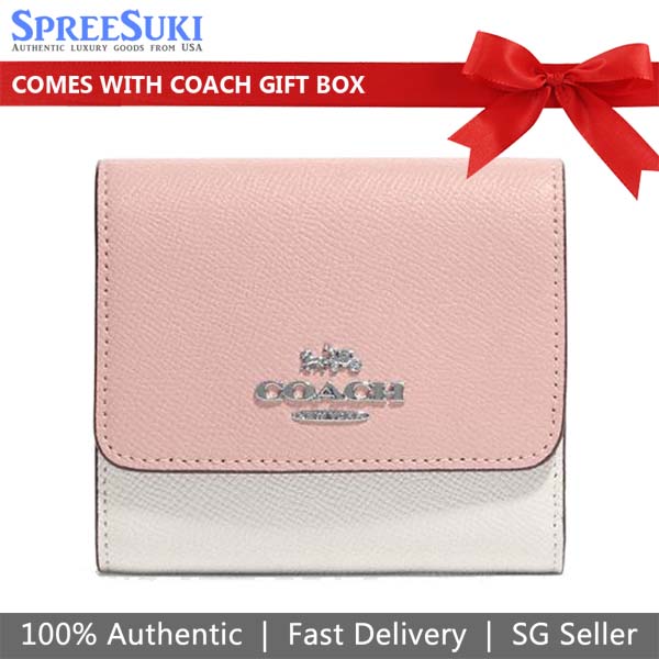 Coach Small Wallet Small Trifold Wallet In Colorblock Chalk Powder Pink # CF357