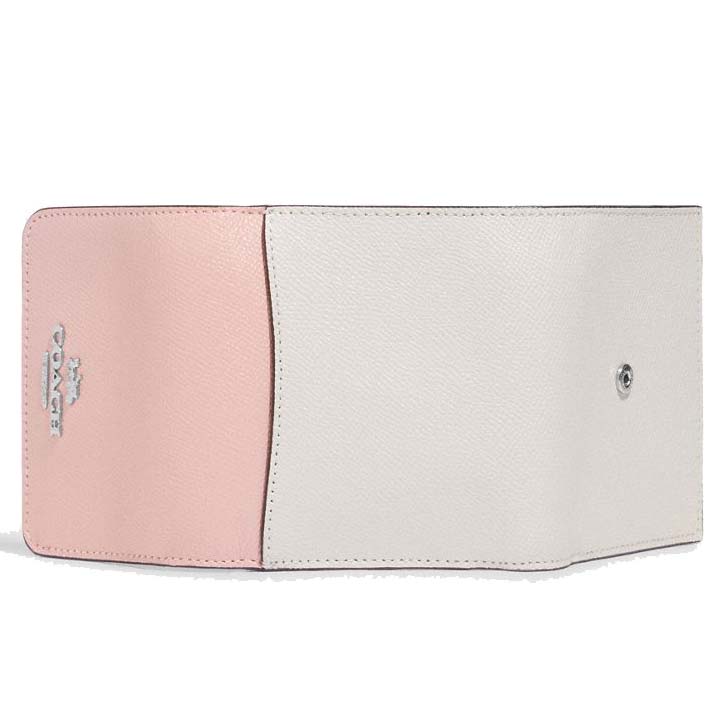 Coach Small Wallet Small Trifold Wallet In Colorblock Chalk Powder Pink # CF357