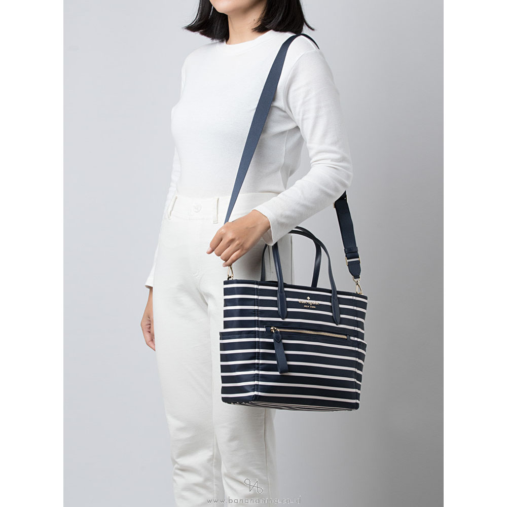 Kate Spade Chelsea Nylon Satchel Navy Marina Stripe Parisian Navy Blue # KC709