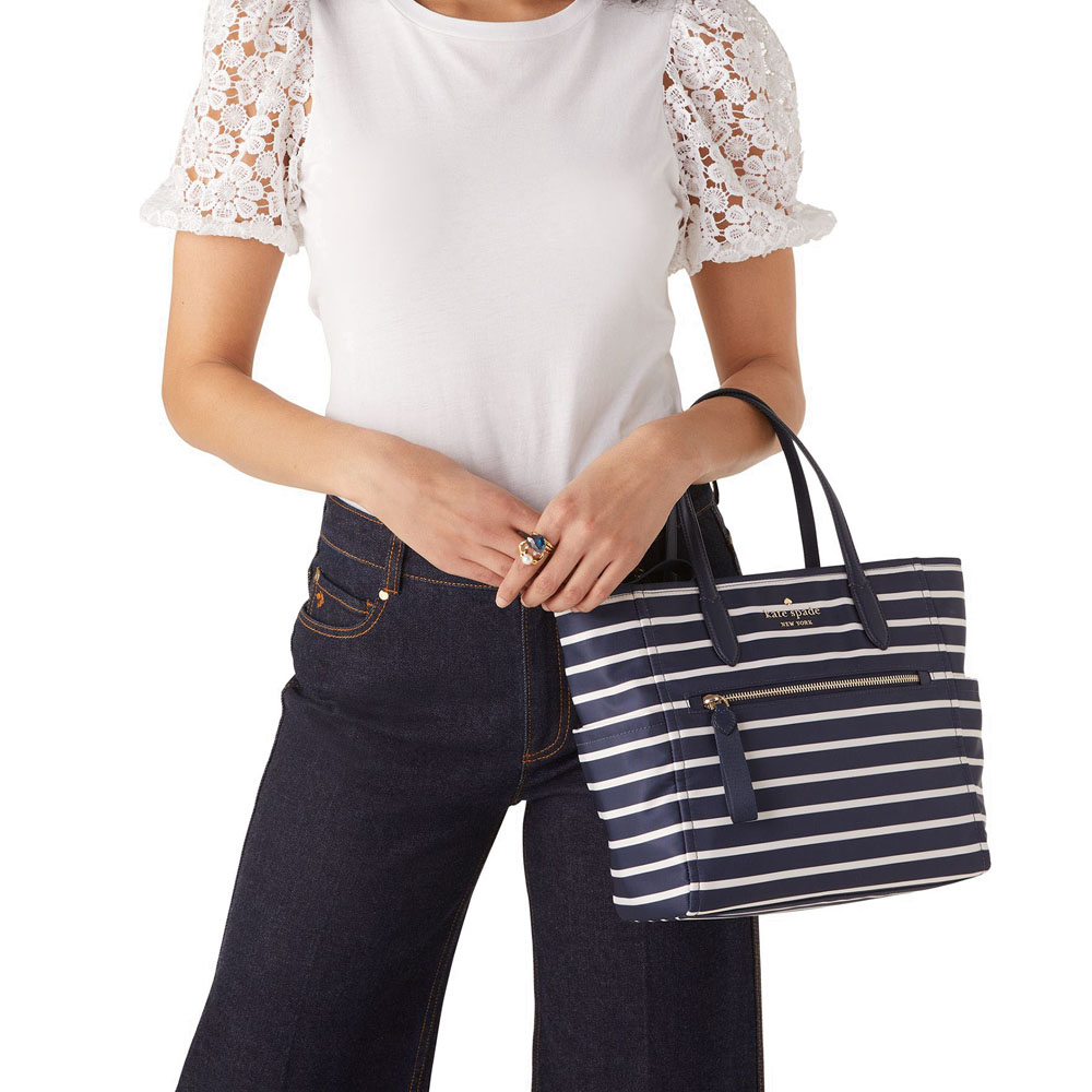 Kate Spade Chelsea Nylon Satchel Navy Marina Stripe Parisian Navy Blue # KC709