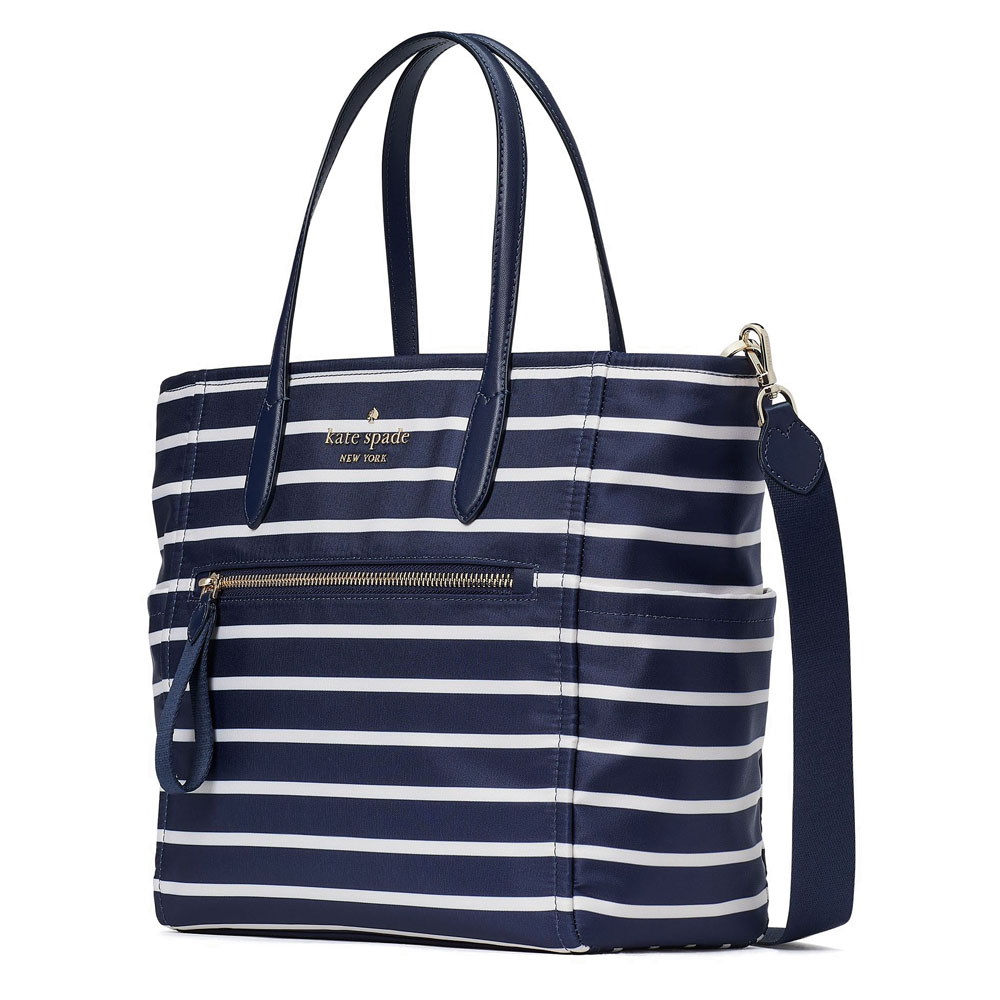 Kate Spade Chelsea Nylon Satchel Navy Marina Stripe Parisian Navy Blue # KC709