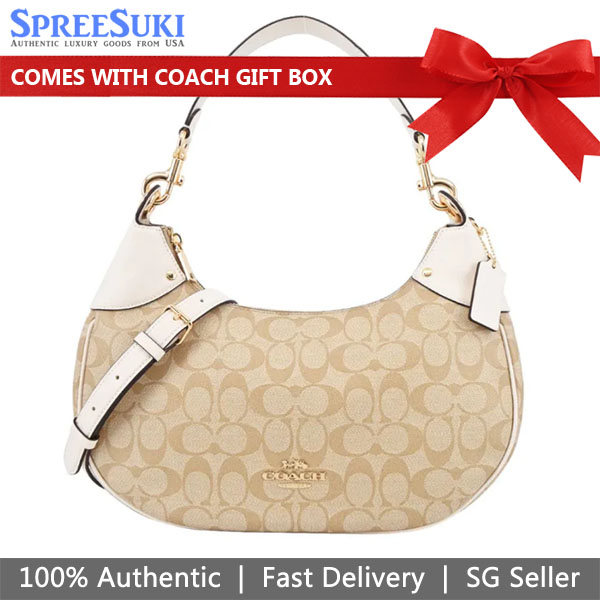 Coach Crossbody Bag Shoulder Bag Mara Hobo In Signature Canvas Light Khaki Chalk # CI791