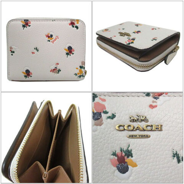 Coach Small Wallet Billfold Wallet With Floral Print Chalk Off White # C6001