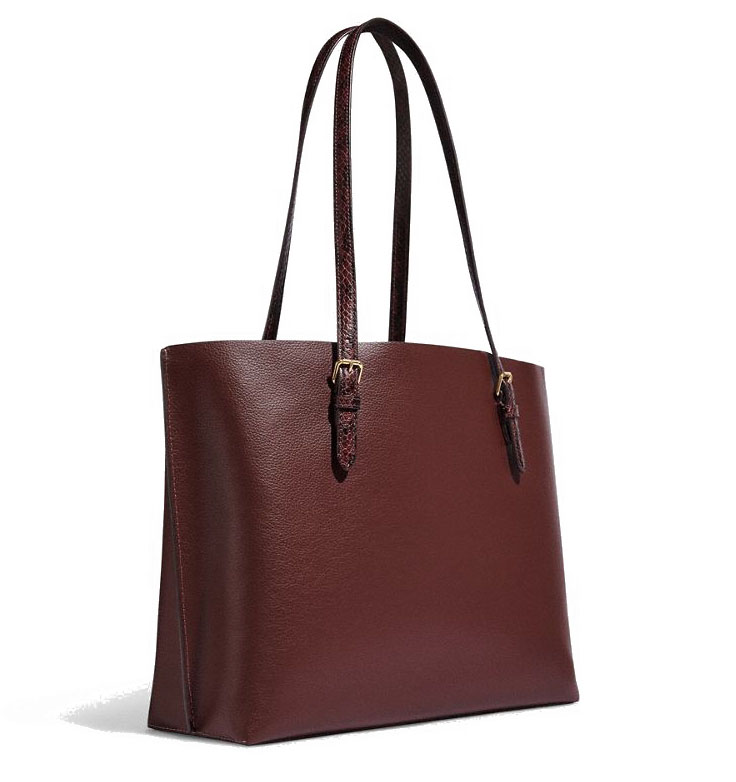 Coach Mollie Tote Double Face And Snake-Embossed Leather Shoulder Bag Wine Dark Red # CC750