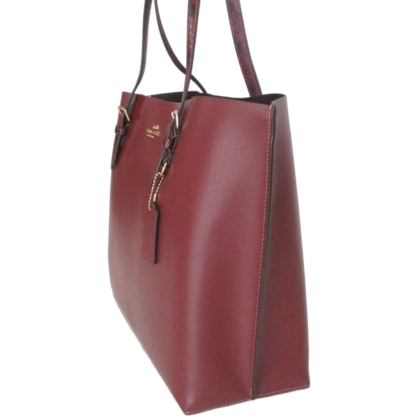 Coach Mollie Tote Double Face And Snake-Embossed Leather Shoulder Bag Wine Dark Red # CC750