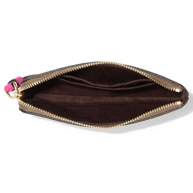 Coach Small Wristlet Corner Zip Wristlet In Signature Canvas Khaki Cerise # CK358