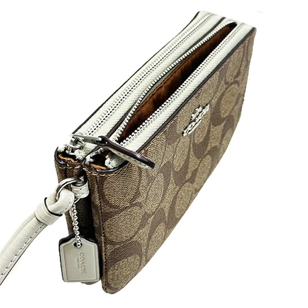 Coach Small Wristlet Double Corner Zip Wristlet Signature Khaki Light Sage # 87591