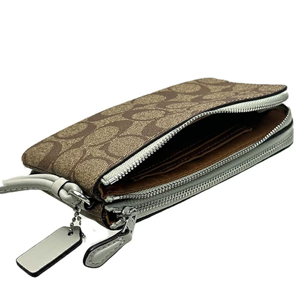 Coach Small Wristlet Double Corner Zip Wristlet Signature Khaki Light Sage # 87591