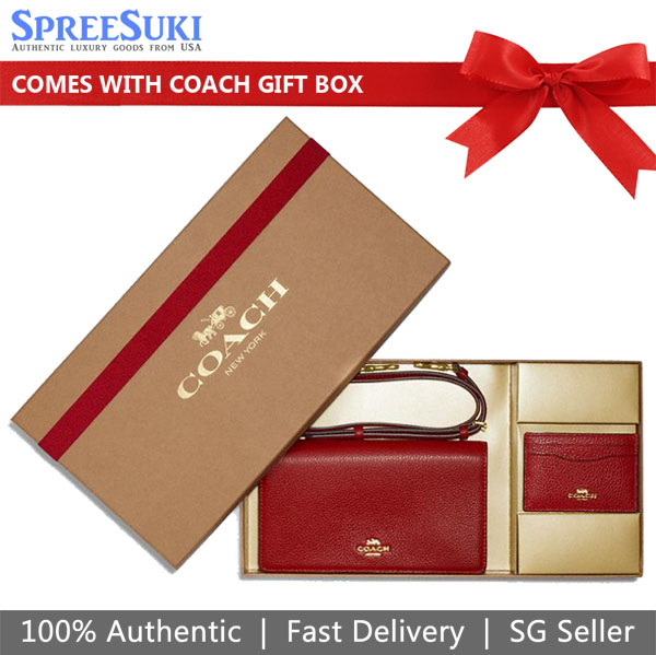 Coach Boxed Anna Foldover Clutch Crossbody Bag And Card Case Set 1941 Red # CF470
