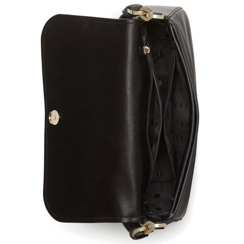 Kate Spade Crossbody Bag Staci Saffiano Leather Flap Shoulder Bag Black # K9324