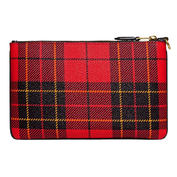 Coach Large Wristlet Novelty Plaid Print Wristlet With Box Red # CF236B