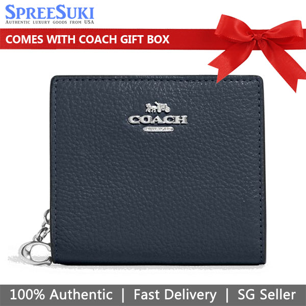 Coach Small Wallet Pebble Leather Snap Wallet Denim Blue # C2862