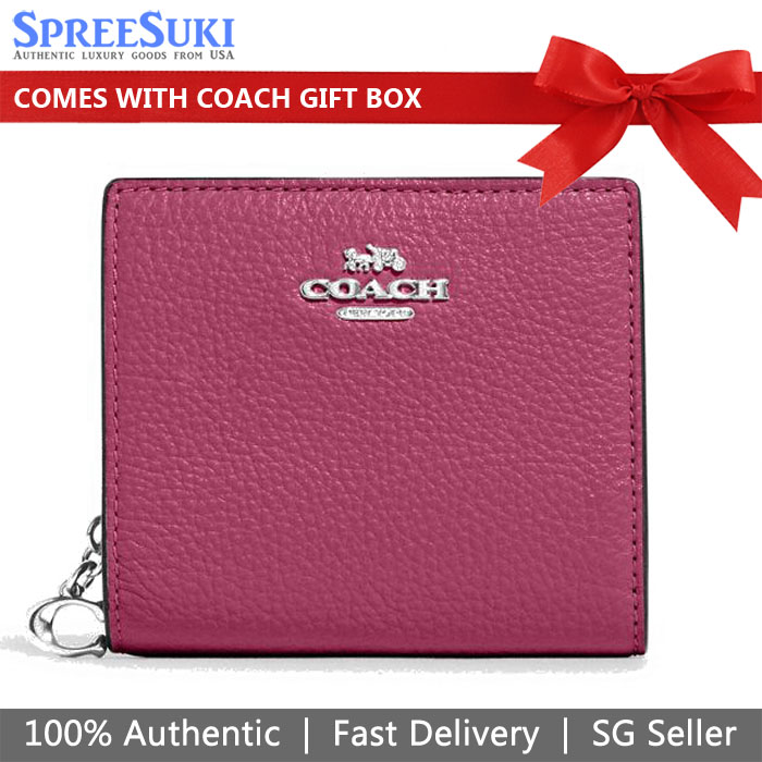 Coach Small Wallet Pebble Leather Snap Wallet Light Raspberry # C2862