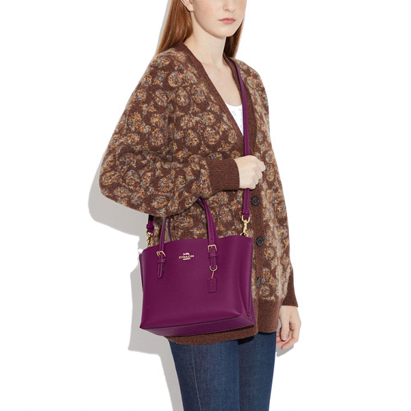 Coach Crossbody Bag Sling Mollie Tote 25 With Signature Canvas Interior Dark Magenta Brown # CF333