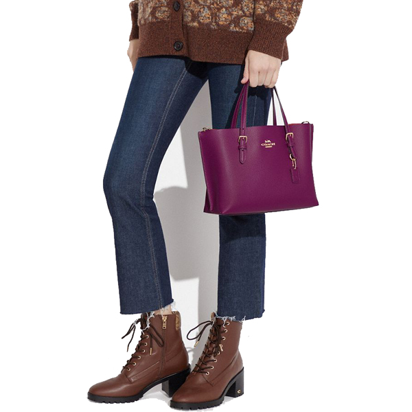 Coach Crossbody Bag Sling Mollie Tote 25 With Signature Canvas Interior Dark Magenta Brown # CF333