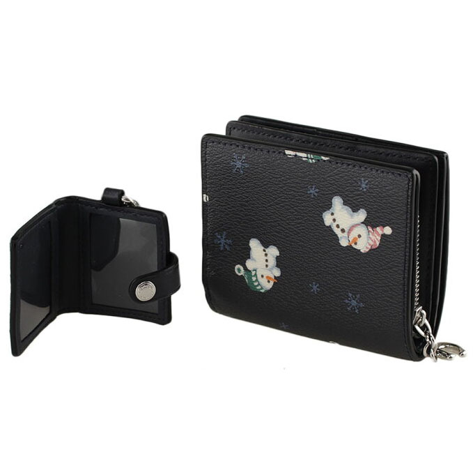 Coach Small Wallet Boxed Snap Wallet And Picture Frame Bag Charm With Snowman Print Midnight Dark Blue # C6941