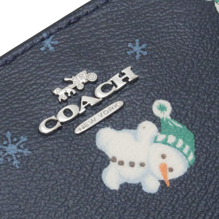 Coach Small Wallet Boxed Snap Wallet And Picture Frame Bag Charm With Snowman Print Midnight Dark Blue # C6941