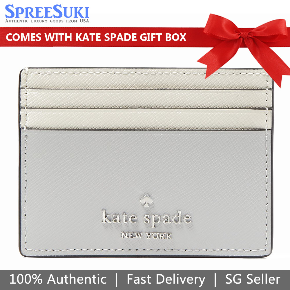 Kate Spade Card Holder Madison Colourblock Saffiano Leather Platinum Grey # KC516
