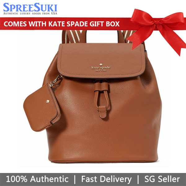 Kate Spade Rosie Pebbled Medium Flap Backpack Leather Warm Gingerbread Brown # KB714