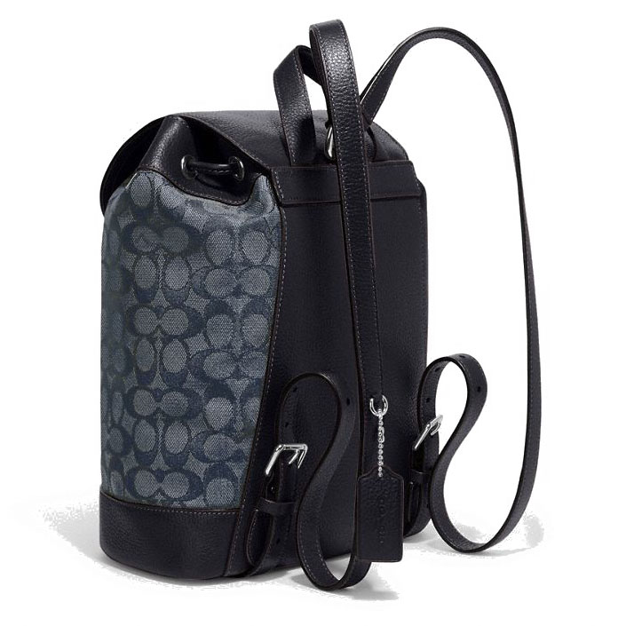 Coach Dempsey Drawstring Backpack In Signature Jacquard With Coach Patch And Stripe Denim Midnight Navy # CE601