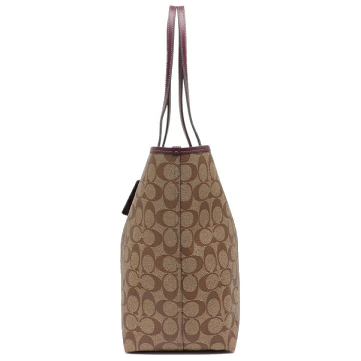 Coach Tote Shoulder Bag City Tote In Signature Canvas Khaki Boysenberry # 5696